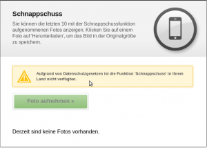 Abbildung 3: Dass die Schnappschuss-Funktion in Deutschland nicht funktioniert, erfahren Sie erst auf der Webseite.