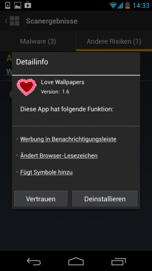 Abbildung 4: Norton Mobile Security erkennt auch Apps mit aggressiven Anzeigen zuverlässig als Schadsoftware.