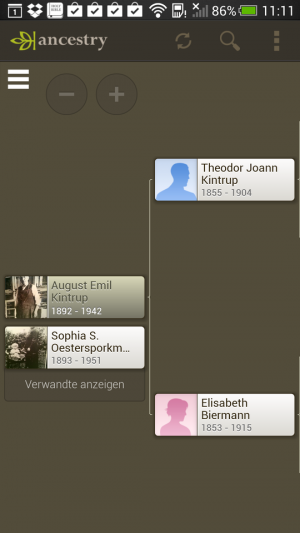 Abbildung 3: Selbst ein 4,8 Display erlaubt nur schrittweises Scrollen durch den Stammbaum von Ancestry.