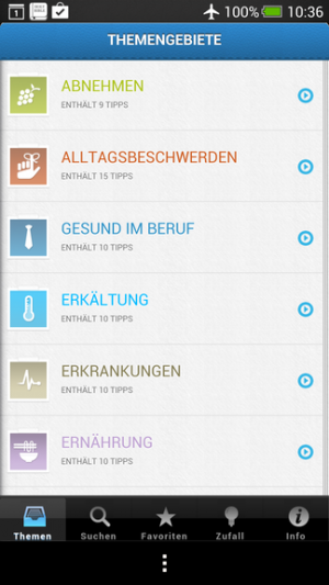 Abbildung 6: 99 Gesundheitstipps finden Sie sauber sortiert und komprimiert in vierzehn Kategorien.