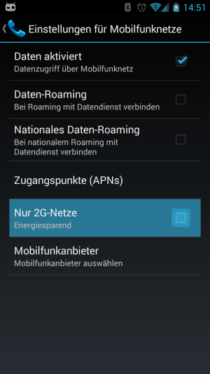 Abbildung 4: Schalten Sie bei schlechtem Mobilfunk-Empfang am besten UMTS- oder LTE-Verbindungen ab.