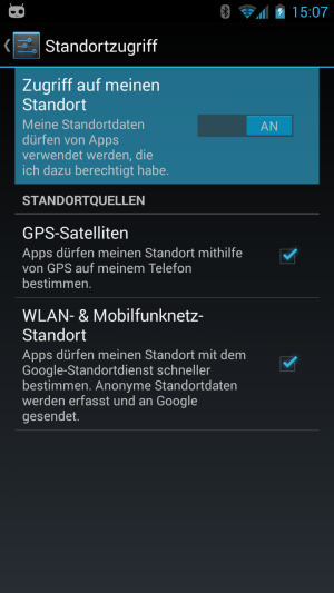 Abbildung 9: Brauchen Sie keine Ortungsfunktionen können Sie diese zum Strom sparen komplett abschalten.
