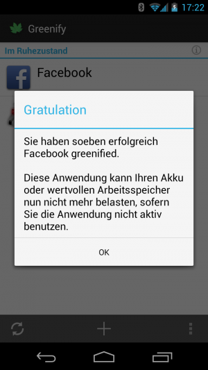 Abbildung 3: "Greenifed" Apps werden eingeschläfert, sobald das Handy bei Nichtbenutzung in den Stand-by geht.