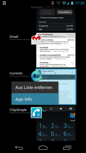 Abbildung 6: Drücken Sie in der App-Übersicht länger auf eine App, erscheint ein Kontext-Menü.