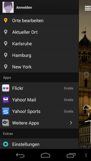 Abbildung 5: Über die aufziehbare Seitenleiste richten Sie Yahoo! Wetter ein.