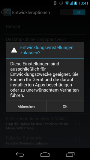 Abbildung 3: Erst dann finden Sie die Entwickleroptionen bei Handys mit Android 4.2.
