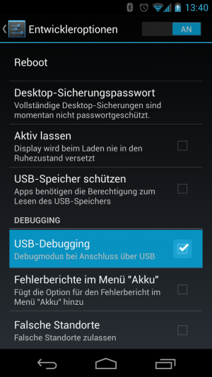 Abbildung 4: Beim Aktivieren der Entwicklungseinstellungen werden Sie vor Missbrauch gewarnt.