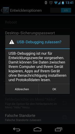 Abbildung 5: Das USB-Debugging müssen Sie noch extra von Hand aktivieren.
