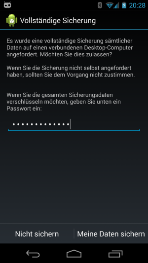 Abbildung 8: Über ADB lässt sich ein vollständiges Backup eines nicht gerooteten Handys erstellen.