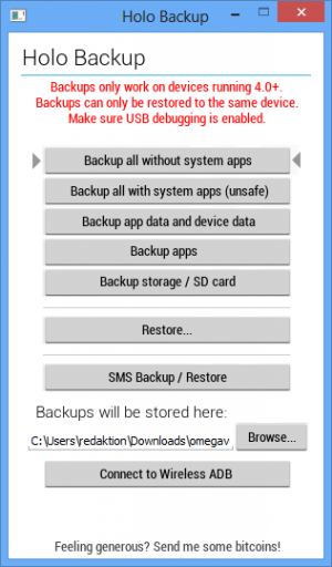 Abbildung 9: Holo Backup ist ein grafisches Frontend zu adb backup und adb restore.