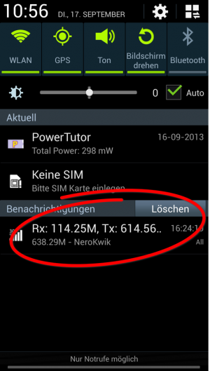 Abbildung 7: Selbst bei Inaktivität verursacht NeroKwik etwa 50 MByte Traffic pro Stunde.