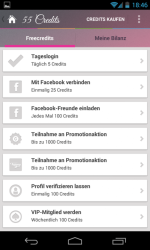 Abbildung 5: Mit den täglichen fünf Gratiscredits kommen Sie nicht weit, mit Tapjoy schon eher.