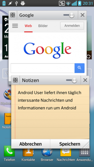 Abbildung 9: Die QSlide-Mini-Apps lassen sich jederzeit transparent über den Bildschirm legen.