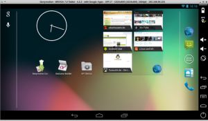Abbildung 5: Das mit VirtualBox virtualisierte Android mit den Zusatztasten von Genymotion.