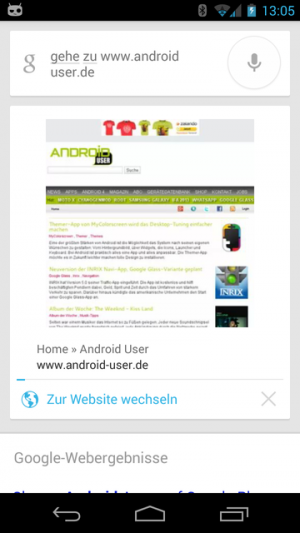 Abbildung 6: Webseiten öffnen Sie via Spracheingabe in Google Now ohne die Adresse zu tippen.