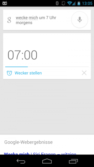Abbildung 10: Stellen Sie den Wecker für den morgigen Tag via Spracheingabe und Google Now.