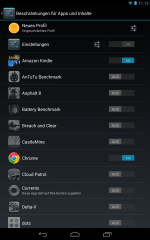 Abbildung 4: Dank Android 4.3 können Sie beim Nexus 7 Profile für verschiedene Nutzer anlegen.