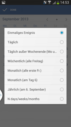 Abbildung 4: Termine und Aufgaben als wiederkehrend, oder als an bestimmten Tagen stattfindend markieren.