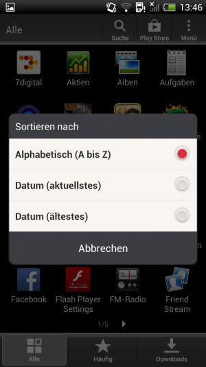 Abbildung 9: Die App-Übersicht können Sie alphabetisch oder nach Aktualität sortieren.