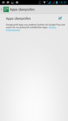 In den Google Einstellung finden Sie eine Option, damit Google Apps aus unbekannten Quellen überprüft. Diese ist in aktuellen Android-Versionen von Haus aus aktiv.