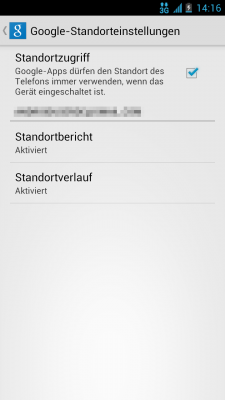 Der Standortbericht und -verlauf lässt sich den Google-Now-Einstellungen de-/aktivieren.