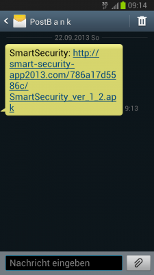 Der Nutzer bekommt via SMS einen Download-Link zu einer APK-Datei zugeschickt. Bildquelle: evild3ad.com