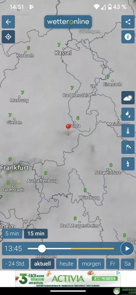 Das Regenradar von WetterOnline, eine kostenlose Wetter App