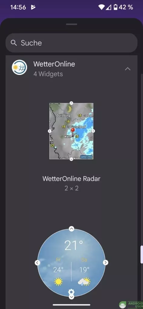 WetterOnline Radar Widget in der kostenlosen Wetter App