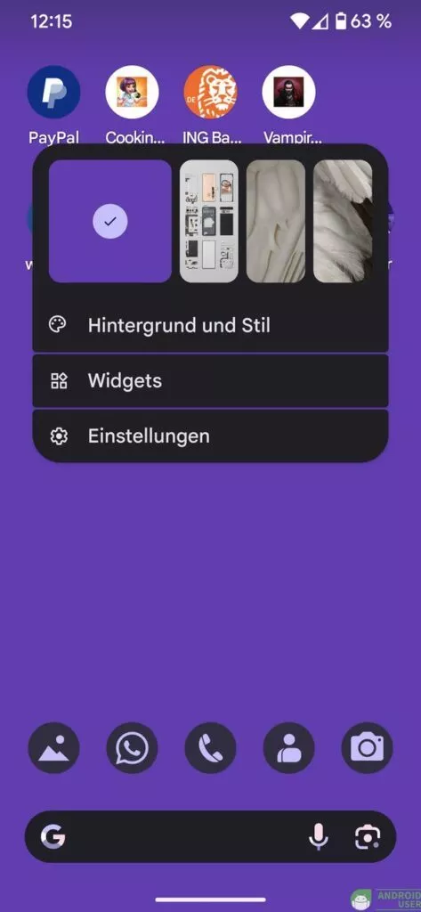 Durch einen langen Druck auf deinen Homescreen öffnest du die Widgets