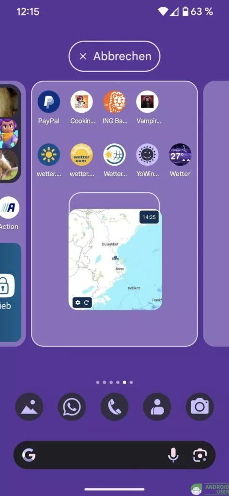 Durch gedrückt halten des Widgets ziehst du es auf den Homescreen