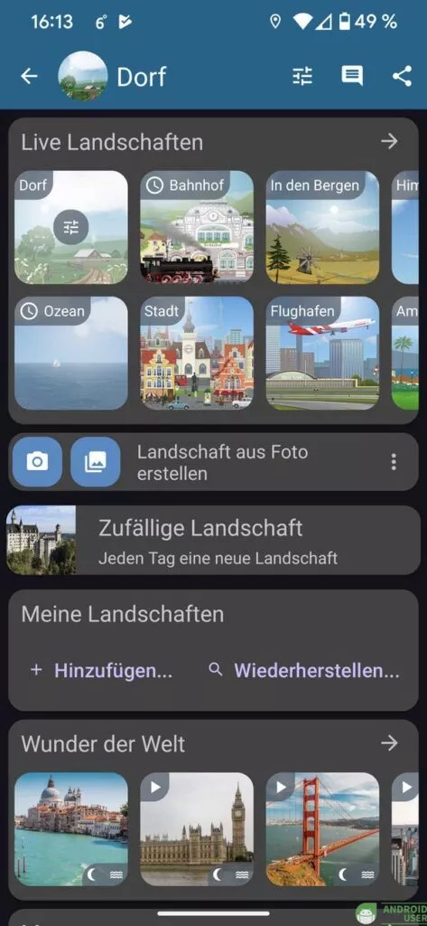 Verschiedene Hintergründe von YoWindow, eine kostenlose Wetter App