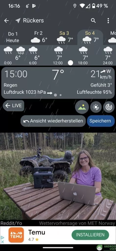 Eigene Hintergründe in YoWindow mit Wetteranzeige, eine kostenlose Wetter App