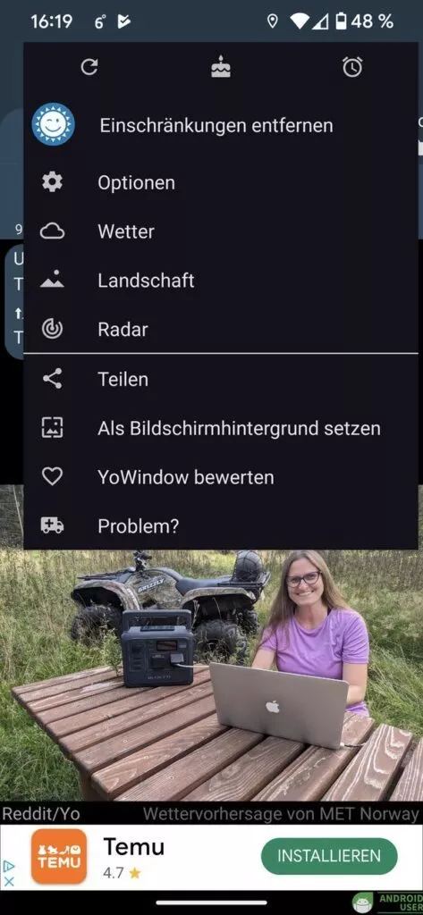 YoWindow als Live-Hintergrund nutzen