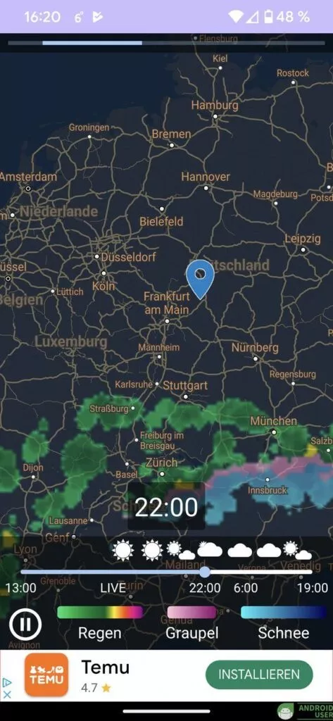 Live Regenradar von YoWindow