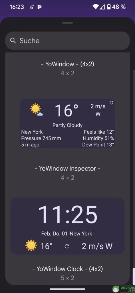 Widget von YoWindow, kostenlose Wetter App