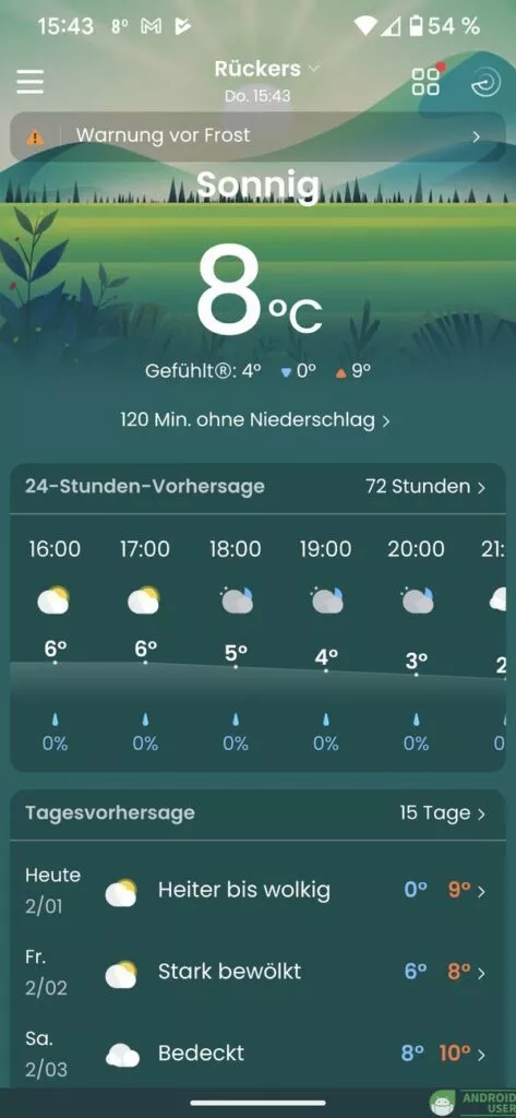 Aktuelle Temperatur ind er Wetter App