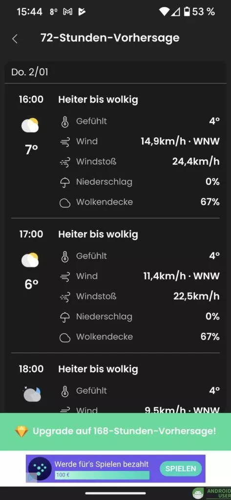 Zusätzliche Wetterinformationen in der Wetter App