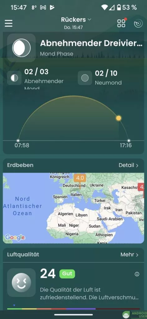 Sonnenauf- und Untergang der kostenlose Wetter App