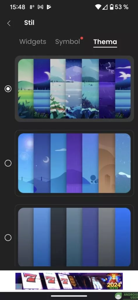 Theme auswählen in der kostenlose Wetter App