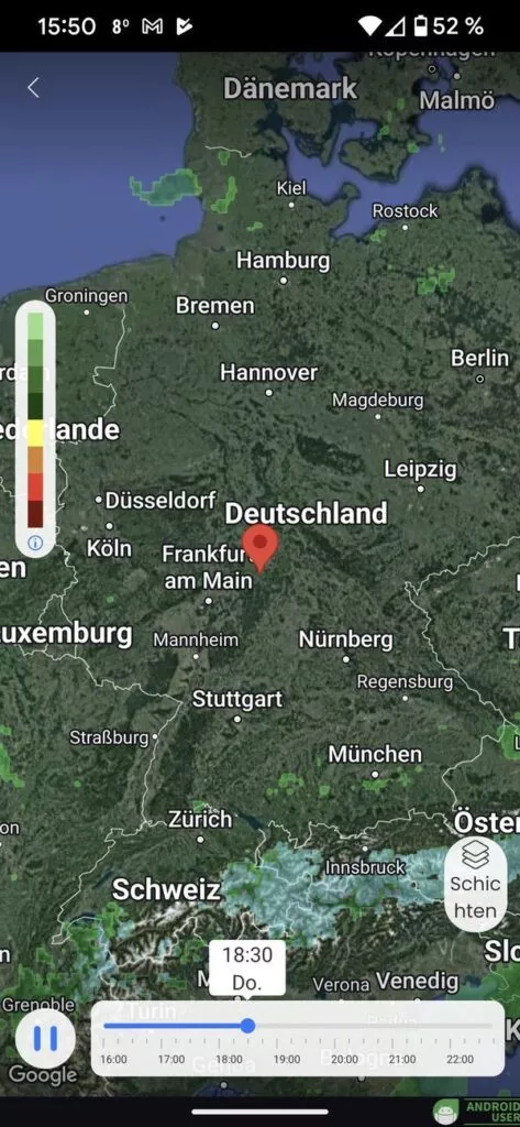 Das Regenradar der kostenlose Wetter App