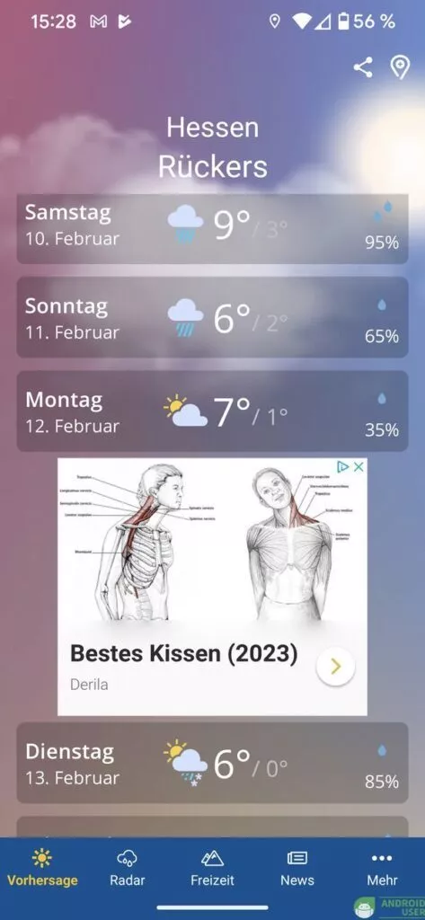 Mehrtägige Vorhersage von Wetter.de, eine kostenlose Wetter App