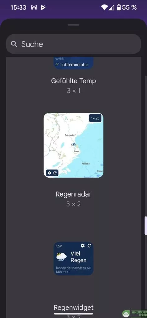 Regenradar Widget in Wetter.de