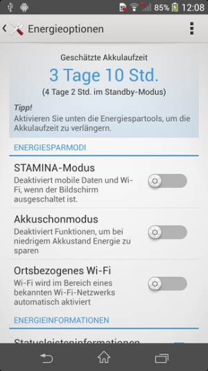 Abbildung 4: Die Laufzeit des Xperia Z1 liegt dank des großen Akkus bei mehreren Tagen.