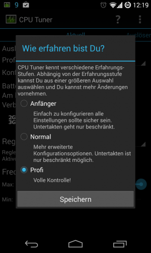 Abbildung 3: User-Profile erlauben es auch Anfängern, die CPU des Handys sicher zu übertakten.