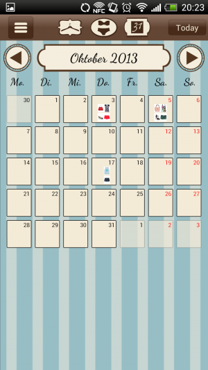 Abbildung 2: Im Kalender von DressApp planen Sie Outfits Tag für Tag oder notieren getragene Kombinationen.
