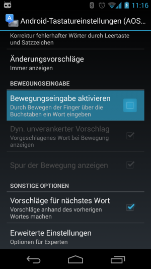 Abbildung 14: Bei aktivierter Bewegungseingabe kann es zu Konflikten während des Tippens kommen.