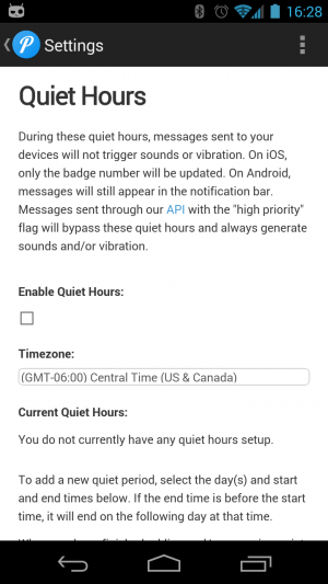 Abbildung 6: In den "Quiet Hours" alarmiert Sie Pushover nur bei hoch priorisierten Benachrichtigungen.