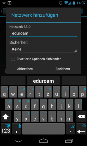 Abbildung 4: Fügen Sie ein neues WLAN mit dem Namen "eduroam" hinzu.