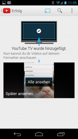 Abbildung 4: YouTube auf Handy und Fernseher können nach dem Koppeln miteinander kommunizieren.