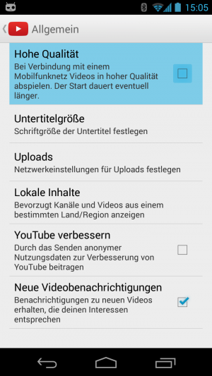Abbildung 14: Auf Wunsch streamt YouTube Videos auch über die Mobilfunkleitung in höchster Qualität.